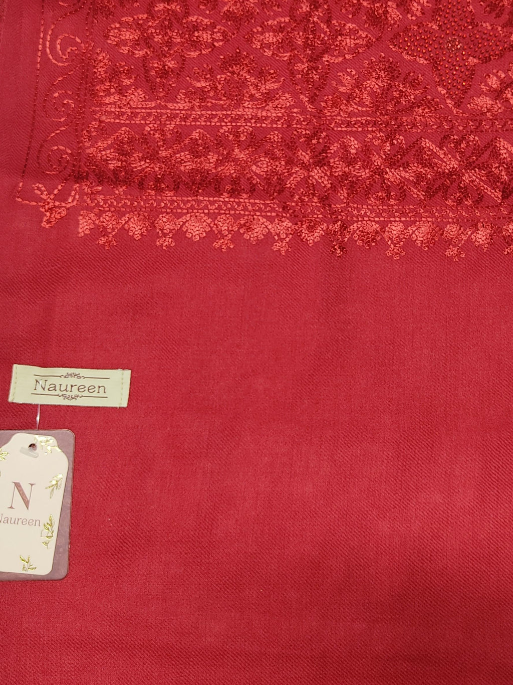Naureen Women Pashmina Blend Shawl, Aari Embroidery with Shimmering Crystals, Warm and Soft, 40x80 inches