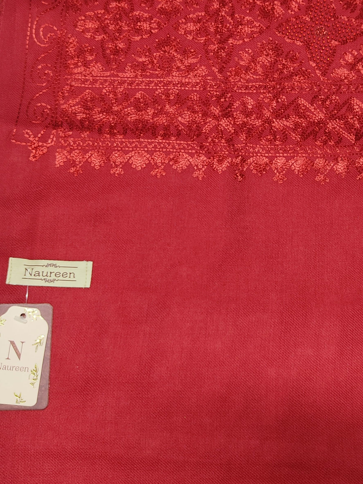Naureen Women Pashmina Blend Shawl, Aari Embroidery with Shimmering Crystals, Warm and Soft, 40x80 inches