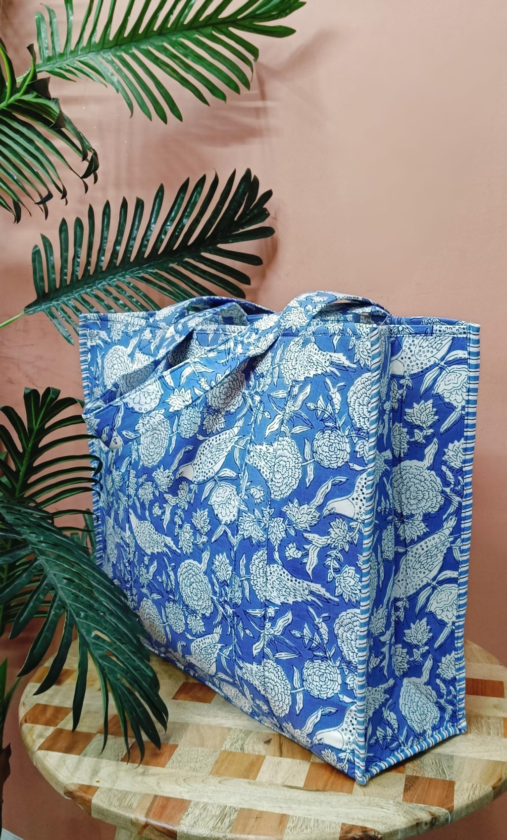 HOUSE OF GULAB Cotton Tote Bag Reusable Shopping Bag Printed Cloth Carry Bag with Long Handle Eco Friendly Grocery Storage Travel Bag for Men & Women 15x18 Inch (Lite Purple)