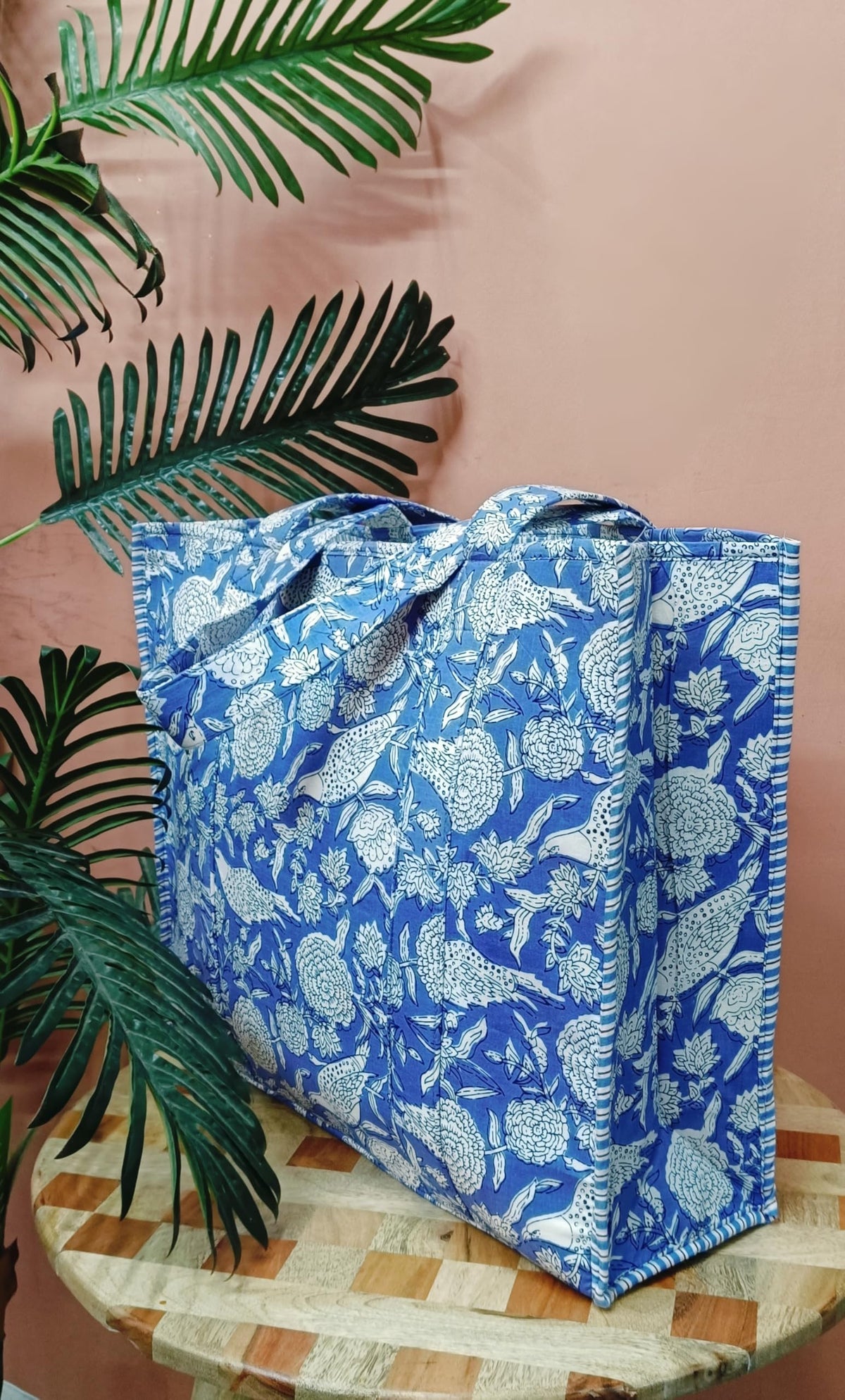 HOUSE OF GULAB Cotton Tote Bag Reusable Shopping Bag Printed Cloth Carry Bag with Long Handle Eco Friendly Grocery Storage Travel Bag for Men & Women 15x18 Inch (Lite Purple)
