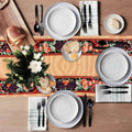 PRAKARTIK BY INDUARTS 100% Cotton Fruit and Veggie Border Rectangular Dining Table Runner. Bronze and Green (Set of 1 + 180 cm Runner ) Kafalo