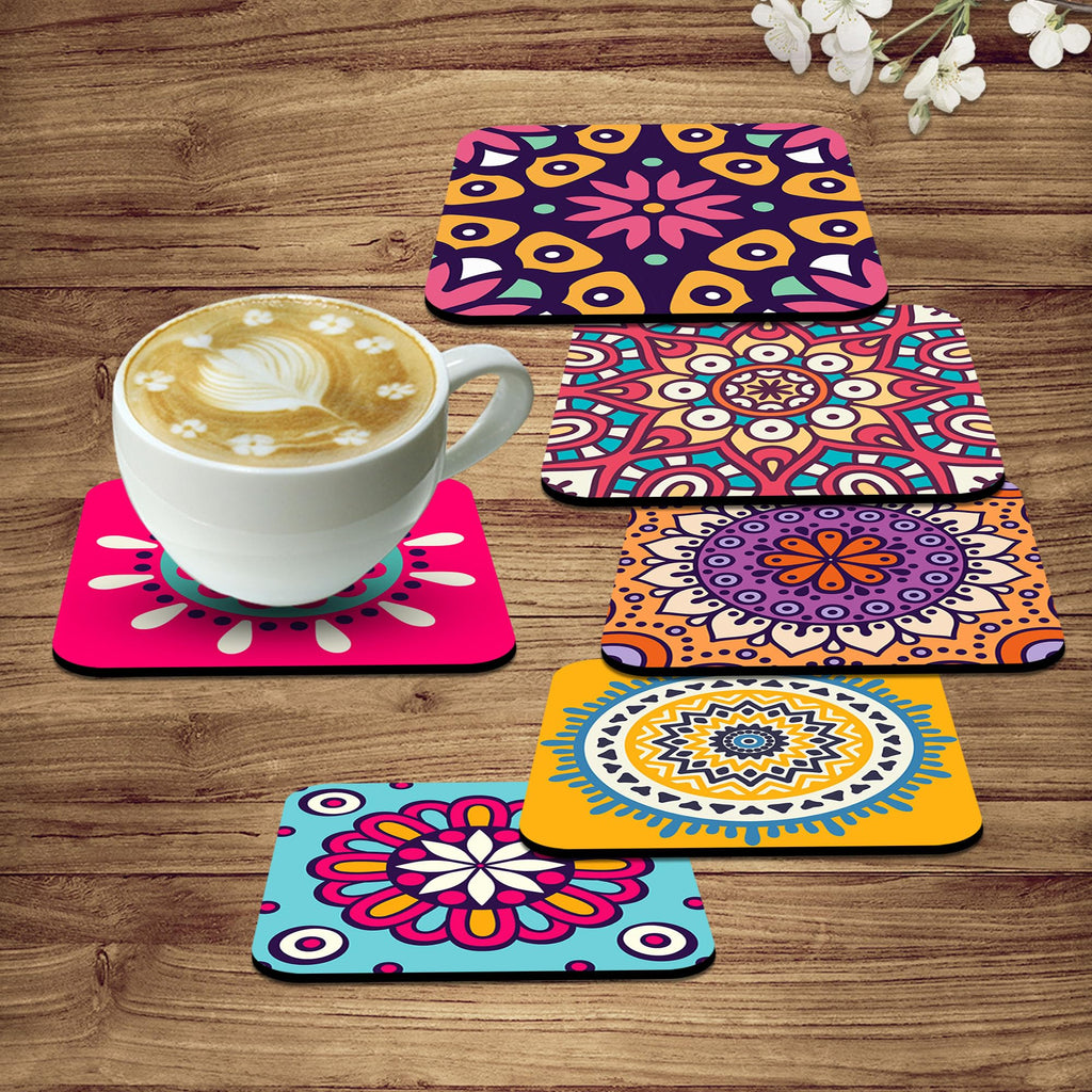 Artvibes Printed MDF Wooden Coasters for Home and Kitchen | Dining Table Decor | Square Coasters | Kitchen Decorative Items | Table Decoration | Home Decor (Set of 6)(Abstract Pattern) TC_2005