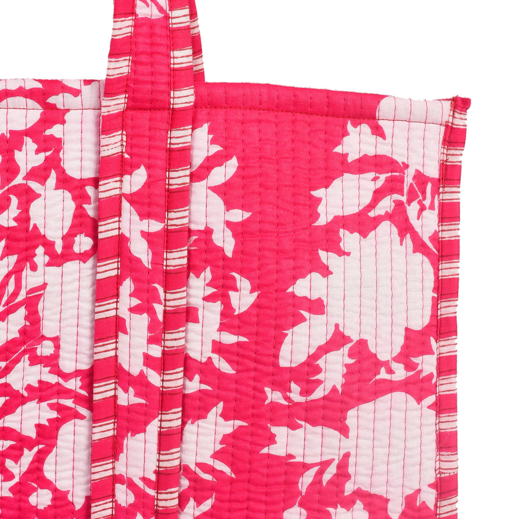 Beautiful Cotton Quilted Tote Bag For Multipurpose tote bag, Shoulder Bag,Shopping bag, Pink Flower Reversible bag.18x15x5.5 Inch