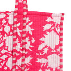 Beautiful Cotton Quilted Tote Bag For Multipurpose tote bag, Shoulder Bag,Shopping bag, Pink Flower Reversible bag.18x15x5.5 Inch