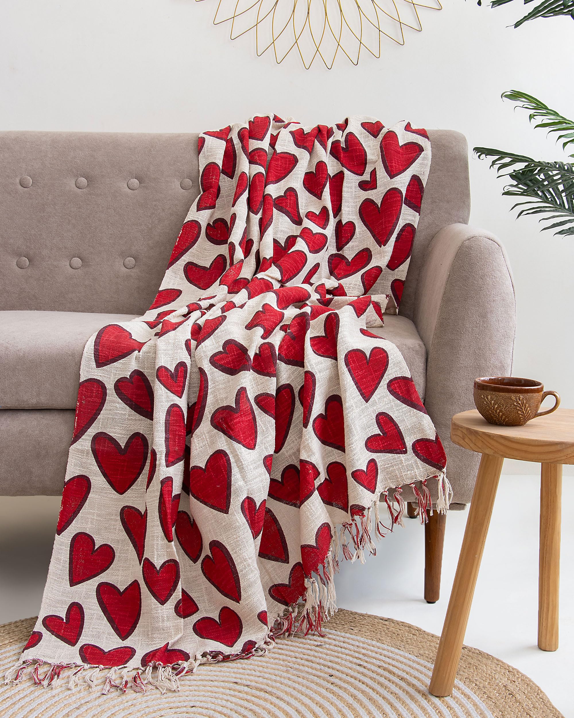 DMAASA Handmade Cotton Heart Print Hand Block Sofa Throw Blanket for Couch and Car 50x70 Inches - Best for Gifting Propose (Multi-Color_09) Kafalo