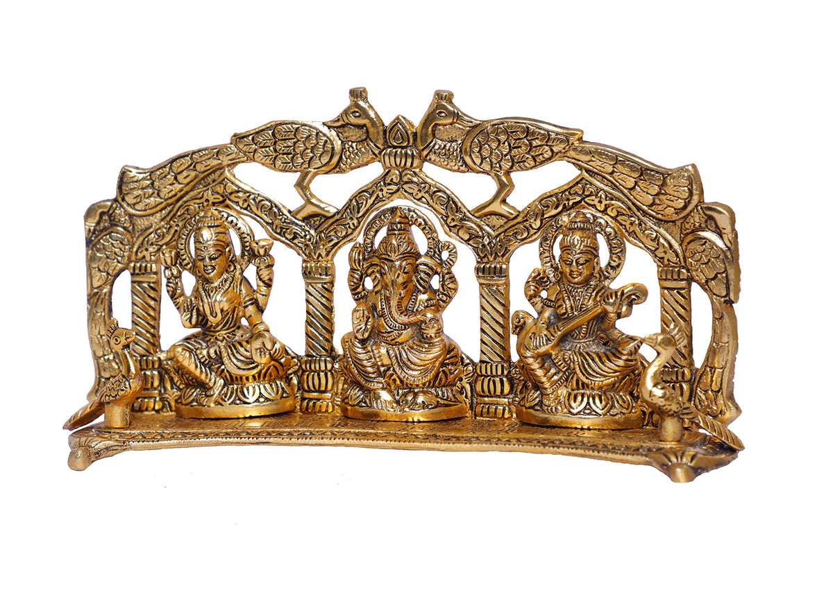 KridayKraft Laxmi Ganesh Saraswati Metal Statue Peacock Frame Looks Beautiful for Decor Your Home, Religious Idol Showpiece,Metal Laxmi Ganesha Murti for Diwali Poojan and Gifting Idol...