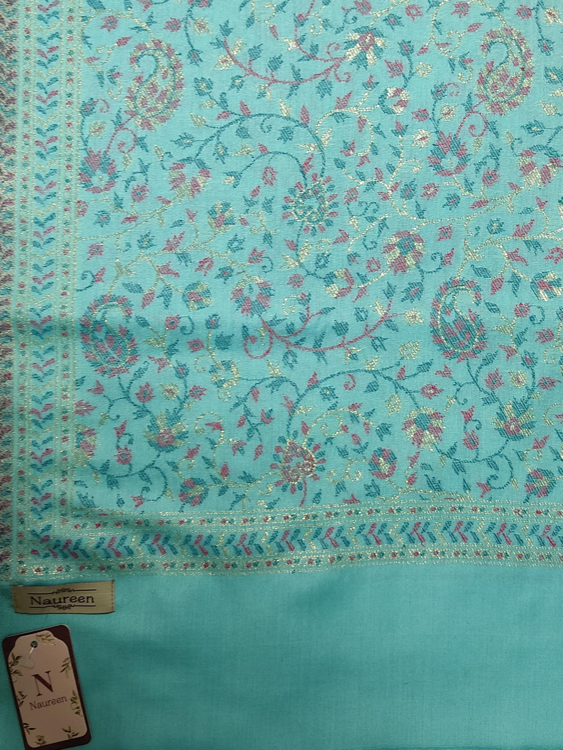 Naureen Women Faux Pashmina Kani Stole with Floral Motifs and Zari Accents, Soft and Lightweight, For Summer and Winter, 28x80 inch