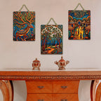 Artvibes Traditional Indian Nature Artwork Decorative MDF Wooden Wall Art for Home | Printed Wall Decoration | Graphic Artwork | Aesthetic Wooden Decor | Sceneries | Ideal Gifts (WH_96103N), Set of 3