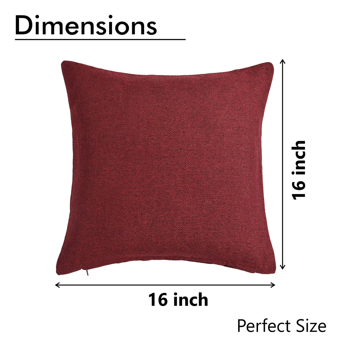 Yellow Weaves Jute Texture 250 TC Cushion Covers, 16 X 16 Inches, Maroon, Set Of 3