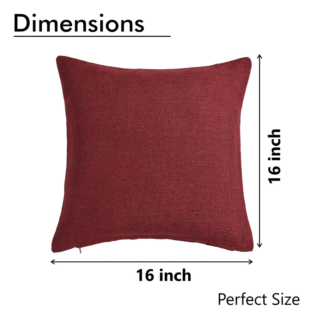 Yellow Weaves Jute Texture 250 TC Cushion Covers, 16 X 16 Inches, Maroon, 1 Piece