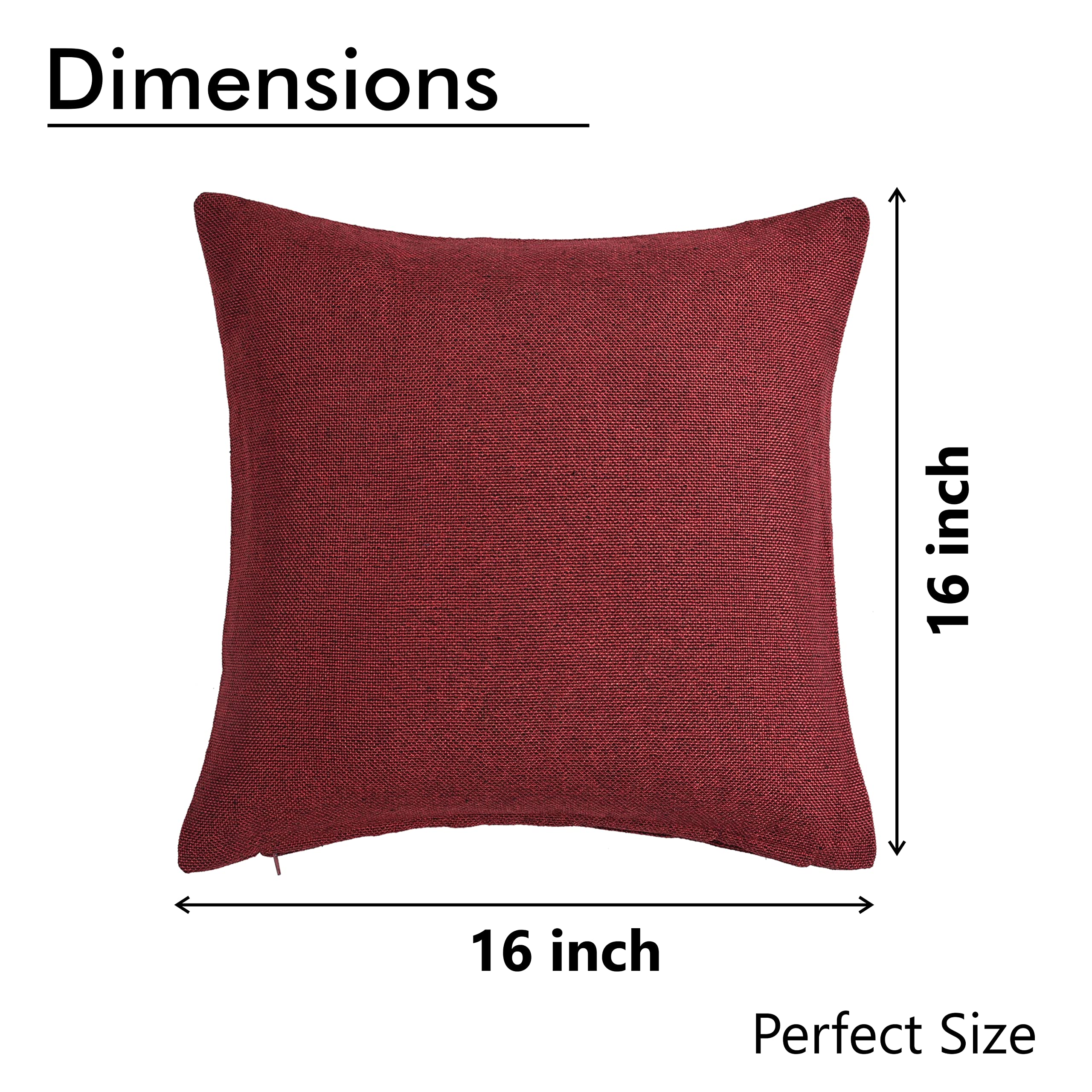 Yellow Weaves Jute Texture 250 TC Cushion Covers, 16 X 16 Inches, Maroon, 1 Piece