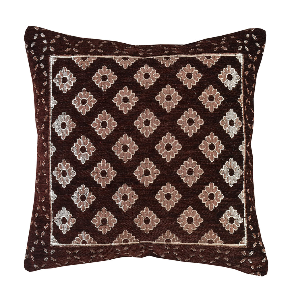 DECOMIZER Jacquard Geomteric Cushion Covers 16 Inch X 16 Inch Set Of 2 Ethnic Motifs 240 TC Cushion Covers,Design- Diamond,Color- Coffee