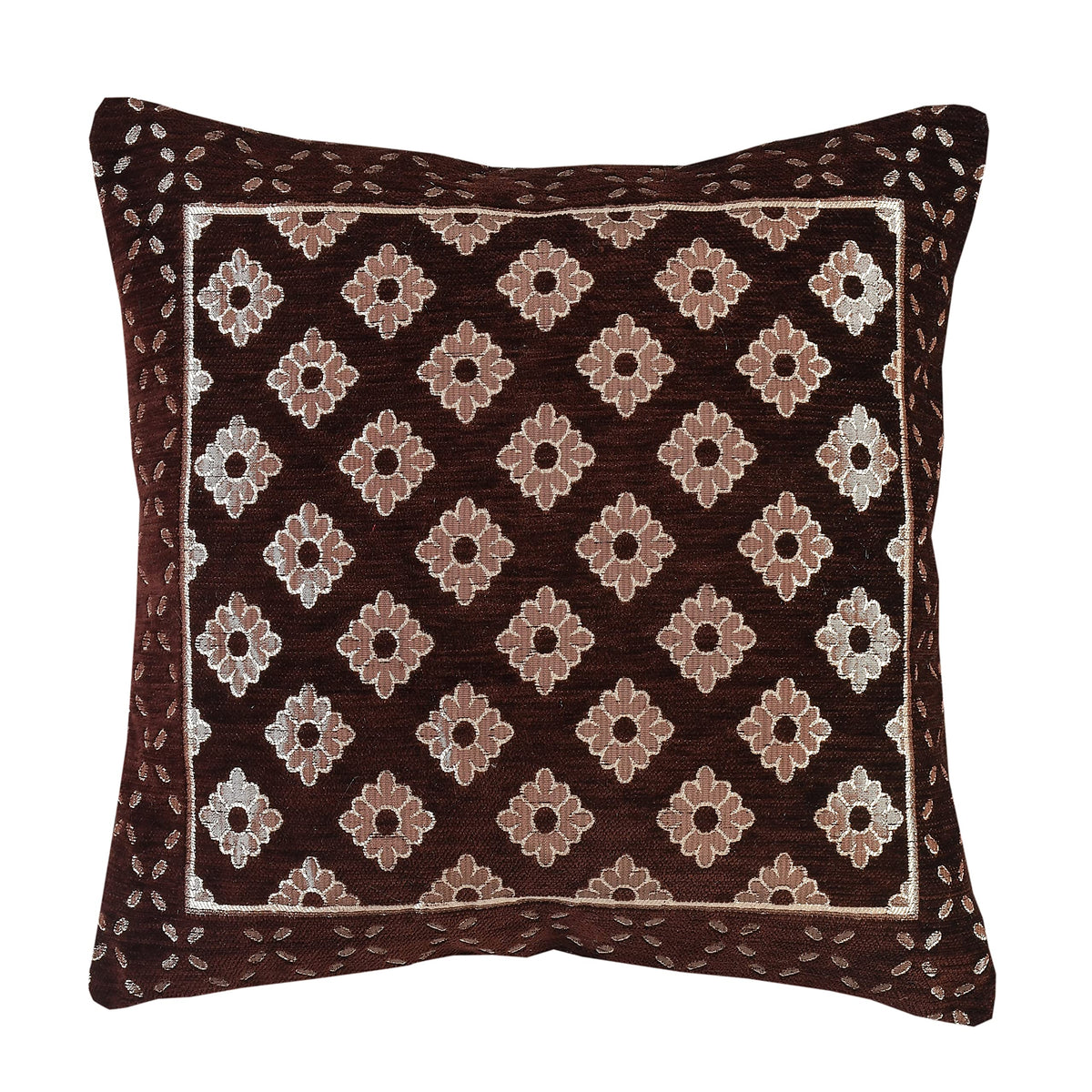 DECOMIZER Jacquard Geomteric Cushion Covers 24 Inch X 24 Inch Set Of 5 Ethnic Motifs 240 TC Cushion Covers,Design- Diamond,Color- Coffee