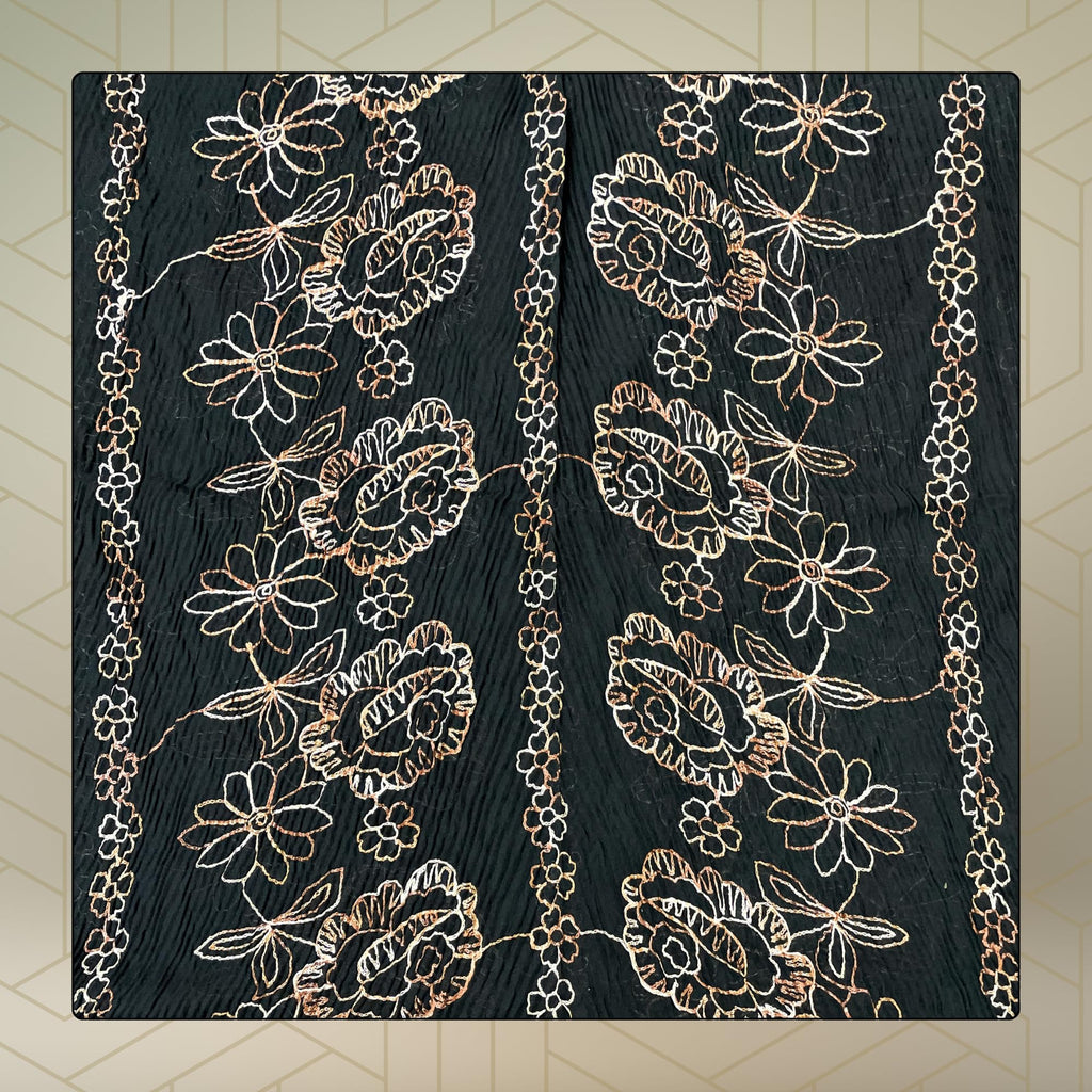 FAHABO Scarf Woman Pleated Cotton Scarves with Embroidery and Tassels | Hijab Scarf | Headscarf | Neck Scarf | Stoles | Wraps (True Black -1)