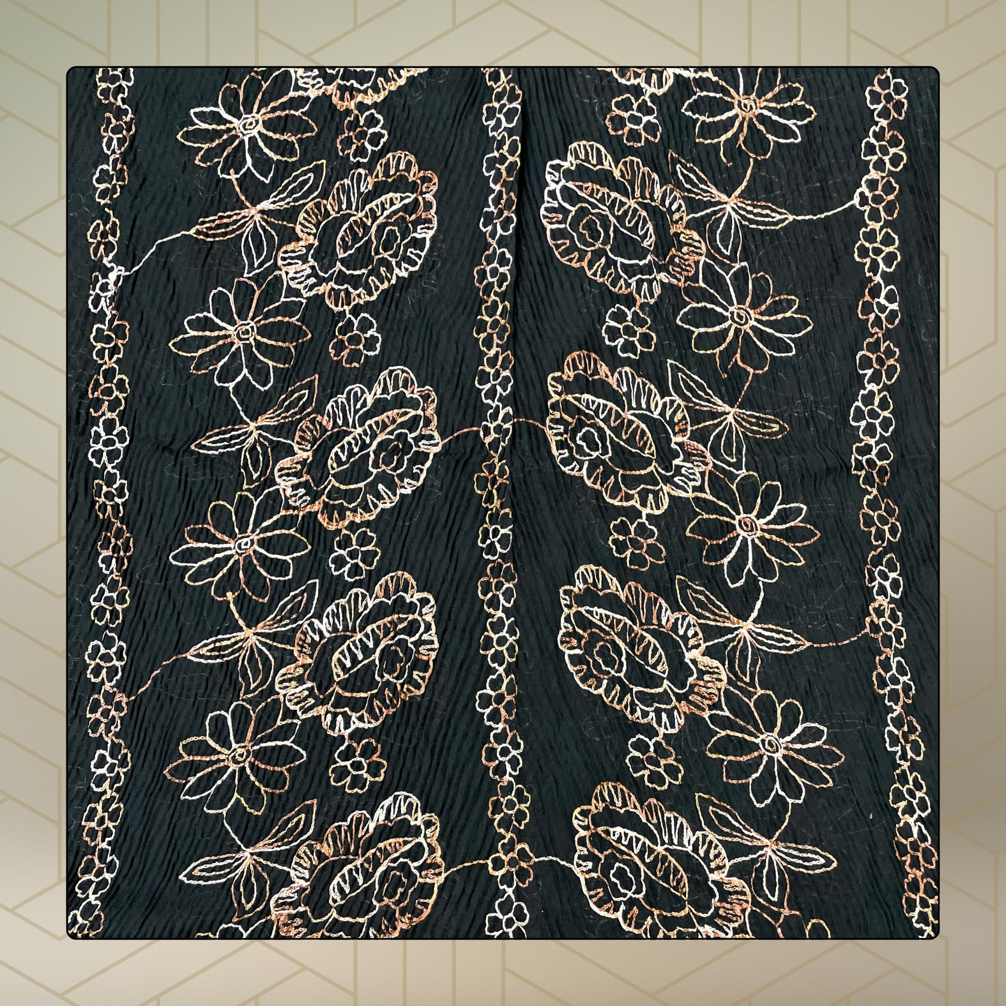 FAHABO Scarf Woman Pleated Cotton Scarves with Embroidery and Tassels | Hijab Scarf | Headscarf | Neck Scarf | Stoles | Wraps (True Black -1)