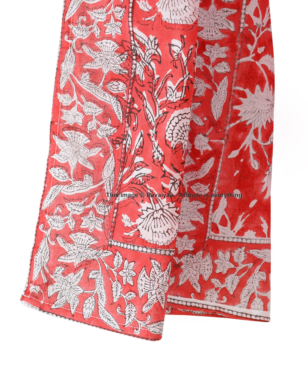 Ravaiyaa - Attitude is everything Hand Block Printed Cotton Long Stole Scarves Hijab Neck Wrap Scarf 71 X 21 Inch (Red White Floral)