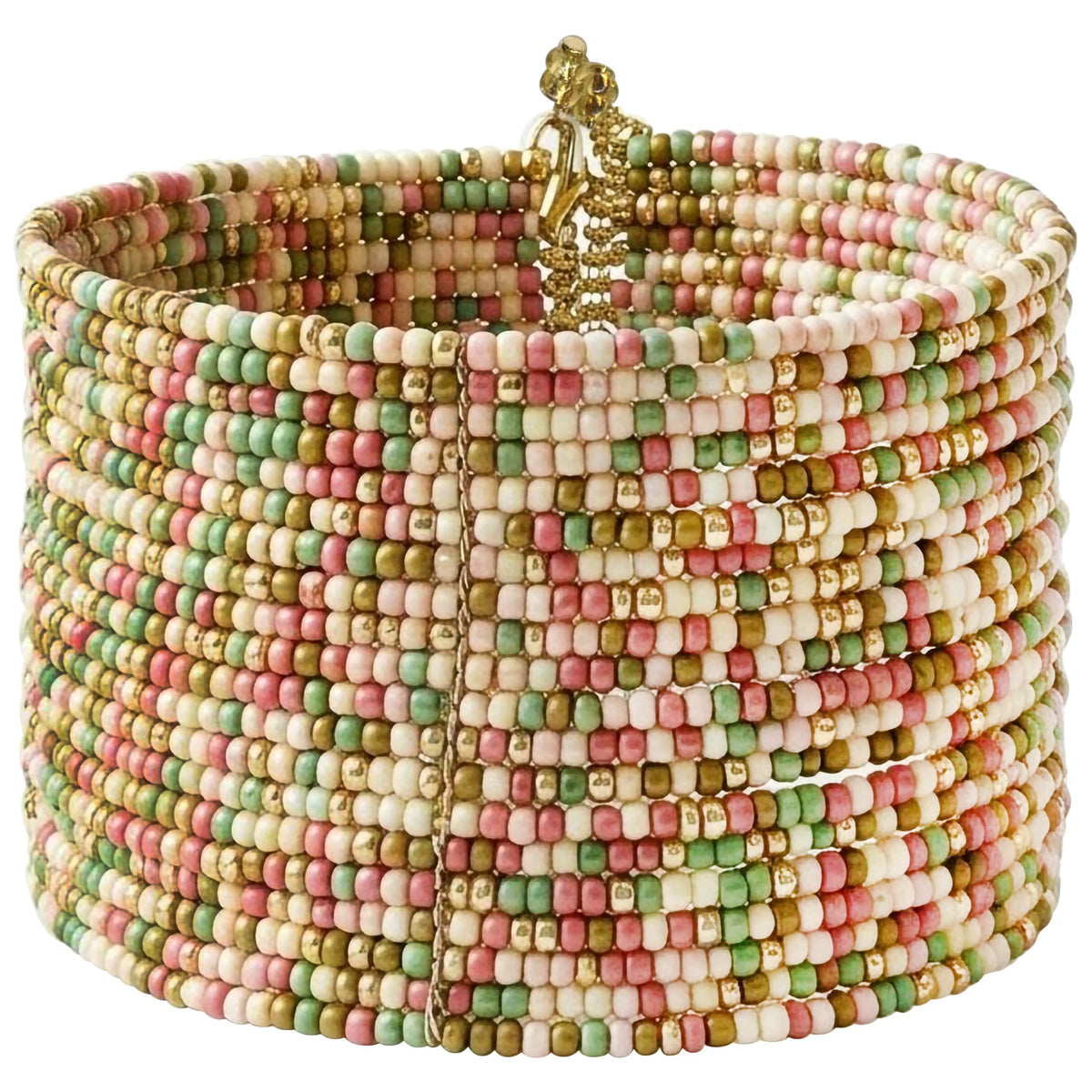 BOHENOOR Multi-Color Pastel Seed Bead Cuff Bracelet for Women - Handmade Boho Chic Wide Bangle - Ethnic Statement Jewelry for Teens - Lightweight Adjustable Bead Wrap - Colorful Spring Style