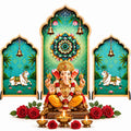 Ganpati Decoration Setup for Home, Premium MDF Ganesh Chaturthi Backdrop Stand, 3 Panel Traditional Mandap Decor for Pooja, Aarti, Festival & Housewarming, Suitable for up to 12 Inches Ganpati.