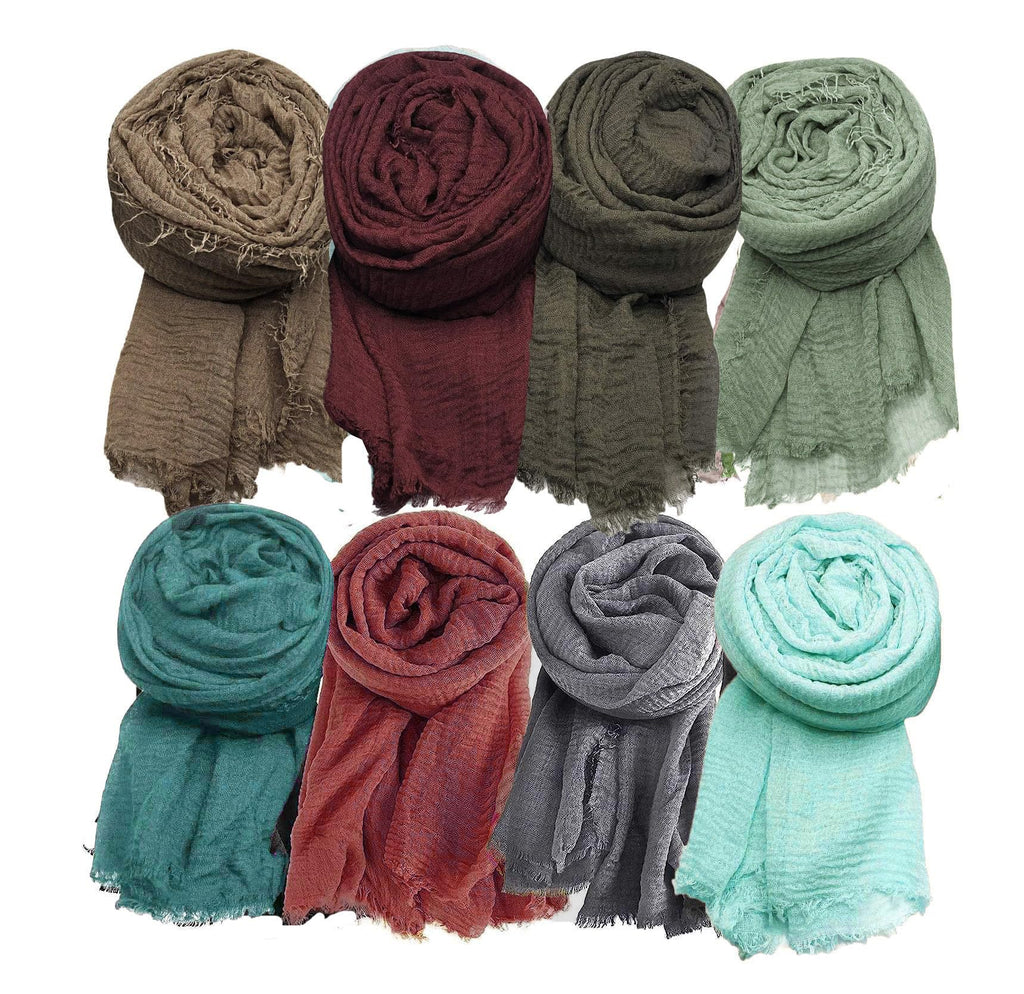 ICW Women'S Premium Wrinkle Ironless Crinkled Cotton Hemp Summer Scarf Stoles Shawl for Female Head Scarves For Girls (PACK OF 8), Assorted