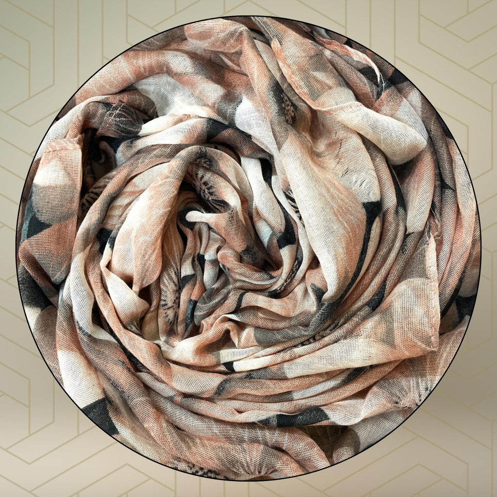 FAHABO Digital Print Mal Mal Cotton Scarf for Women – Soft, Lightweight Hijab & Stole with Tassels | Head/Neck Wrap Size: 71 L x 33 W (Peach Puff)