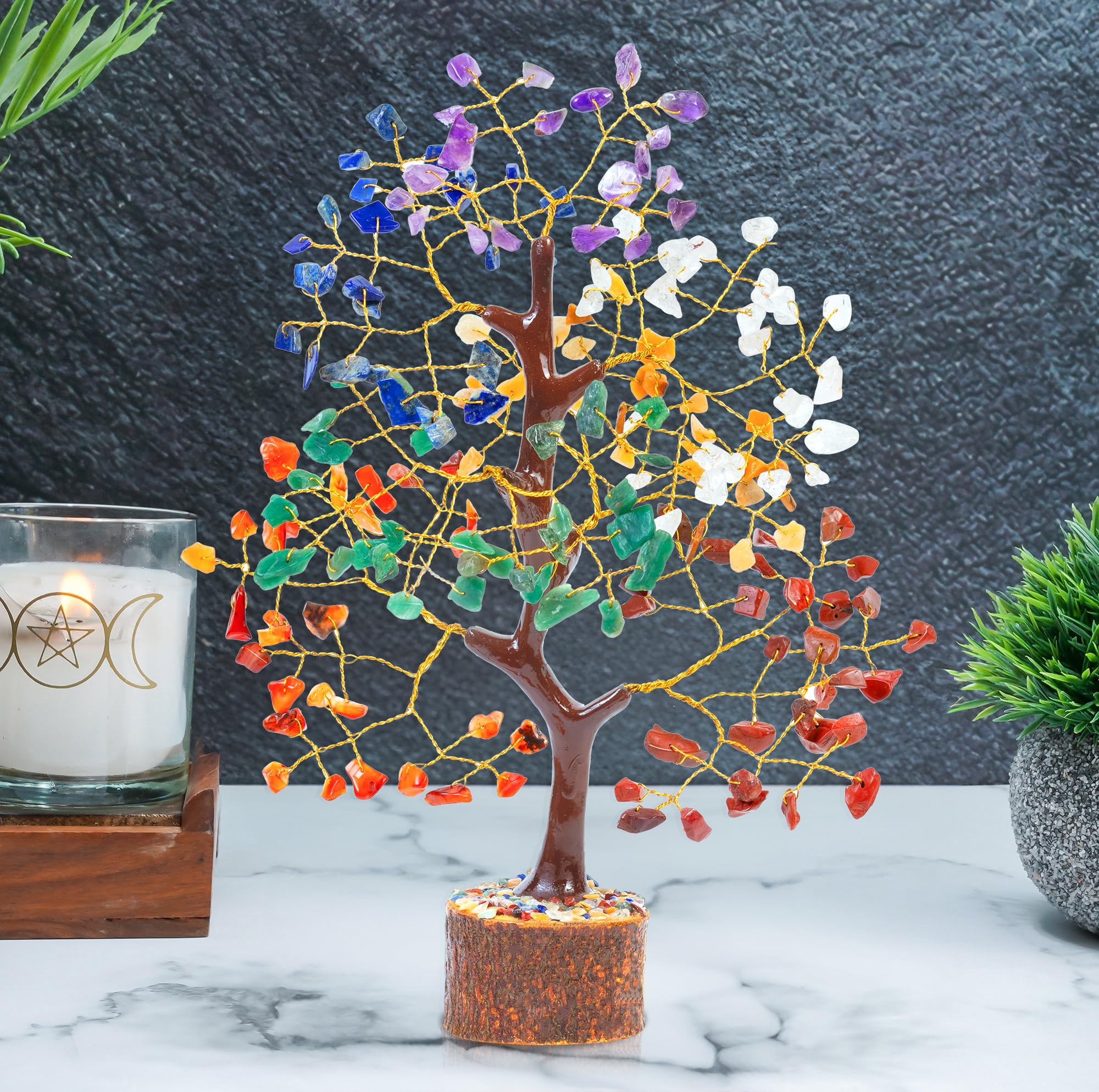 HindCraft Chakra Tree for Positive Energy & Healing | Feng Shui Seven Chakra Tree of Life with Crystals & Stones | Home Décor for Living Room & Spiritual Spaces