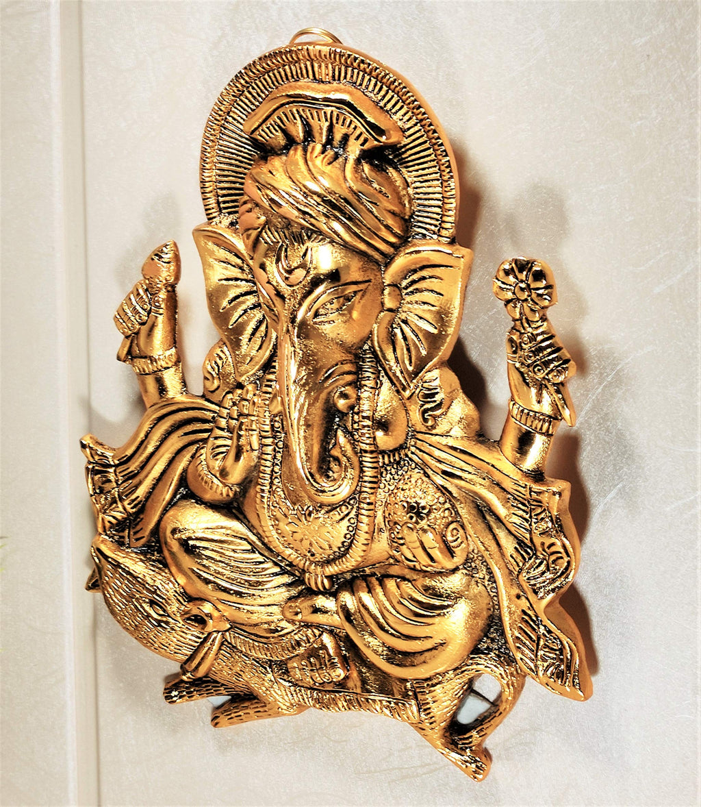 KridayKraft Metal Ganesha ji Statue,Ganpati Wall Hanging Sculpture Lord Ganesh Idol Lucky Feng Shui Wall Decor Your Home, Office,Religious Gift Article Decorative,Showpiece Figurines.