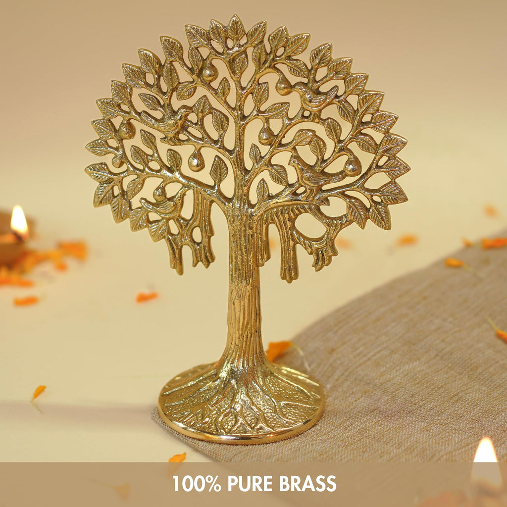 BEHOMA 100% Pure Brass Kalpvriksh Tree with Birds Set - 7 inch