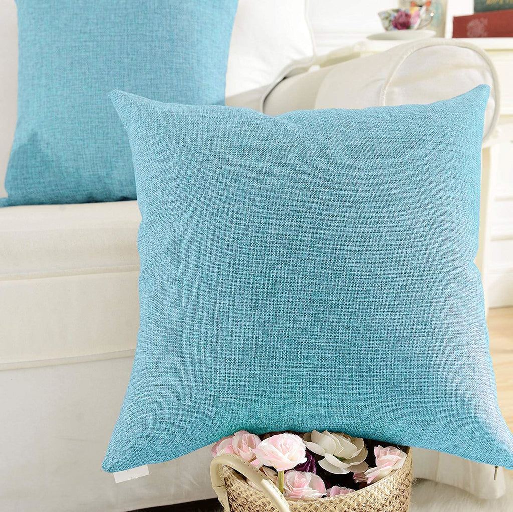 Khooti Jute Cushion Cover | 34 x 34 Inches / 85 x 85 cm | Teal Green | Set of 5 | Throw Pillow Cover for Couches, Chairs, Sofas, Beds, Coffee Tables, Living Rooms, Bedrooms, Modern Boho Design