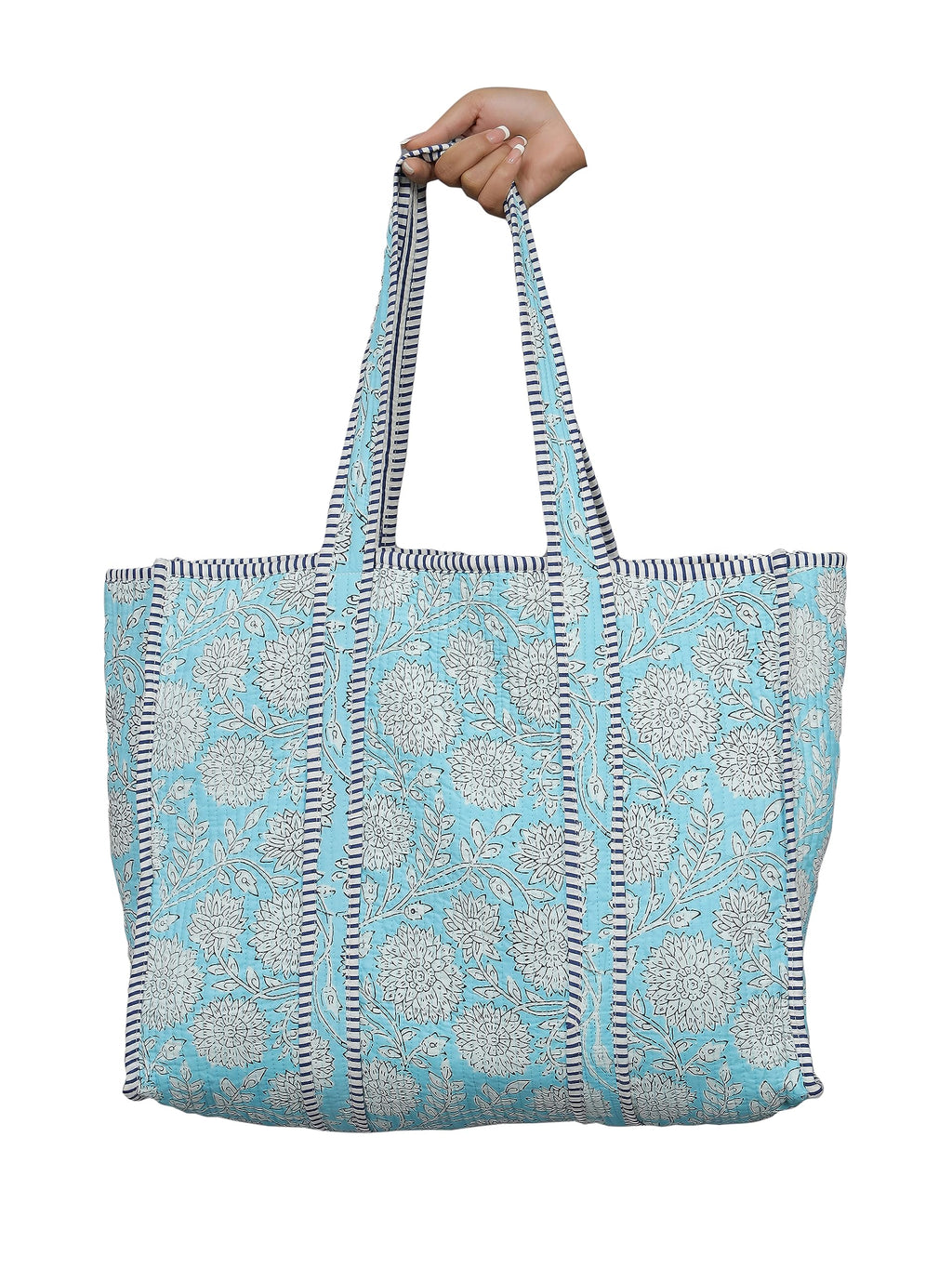 Ravaiyaa - Attitude is everything Women & Man Beautiful Printed Cotton Grocery Shopping Bag | Shoulder Bag | Cotton Tote Bag | Travel Tote Bags 18x5.5x16 Inch (Turquoise White Floral)