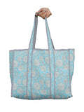 Ravaiyaa - Attitude is everything Women & Man Beautiful Printed Cotton Grocery Shopping Bag | Shoulder Bag | Cotton Tote Bag | Travel Tote Bags 18x5.5x16 Inch (Turquoise White Floral)