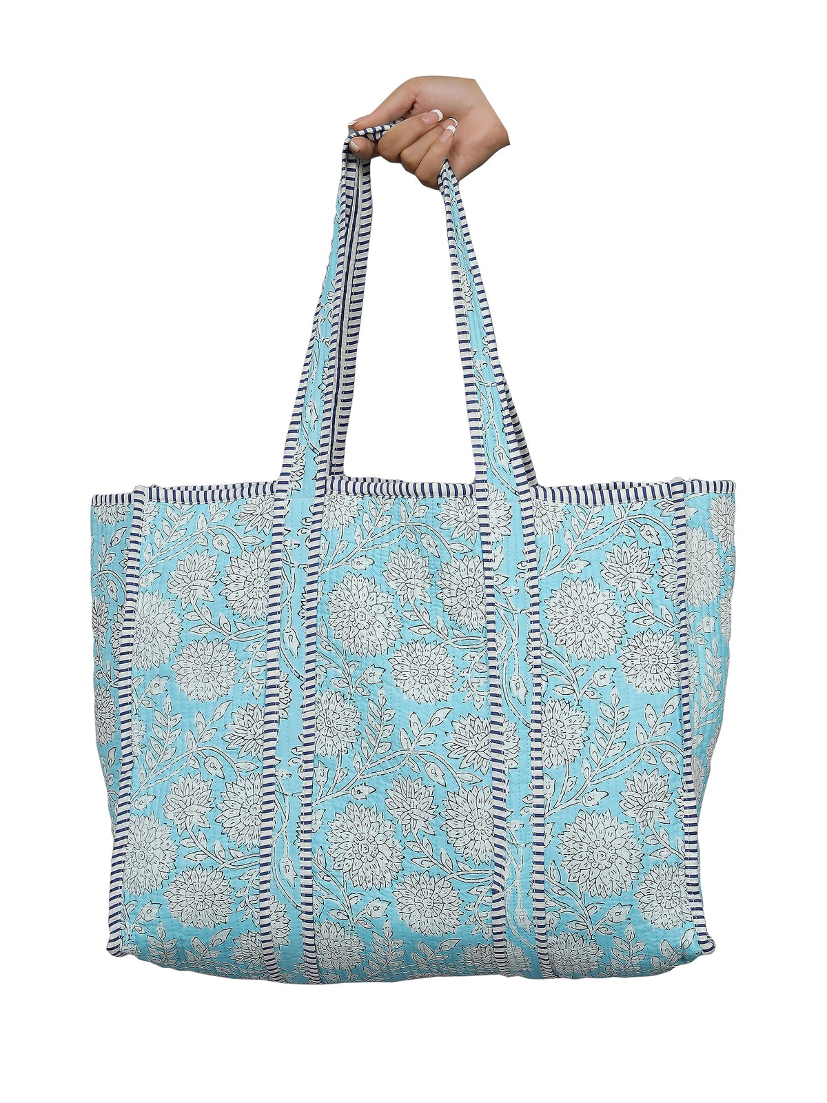 Ravaiyaa - Attitude is everything Women & Man Beautiful Printed Cotton Grocery Shopping Bag | Shoulder Bag | Cotton Tote Bag | Travel Tote Bags 18x5.5x16 Inch (Turquoise White Floral)