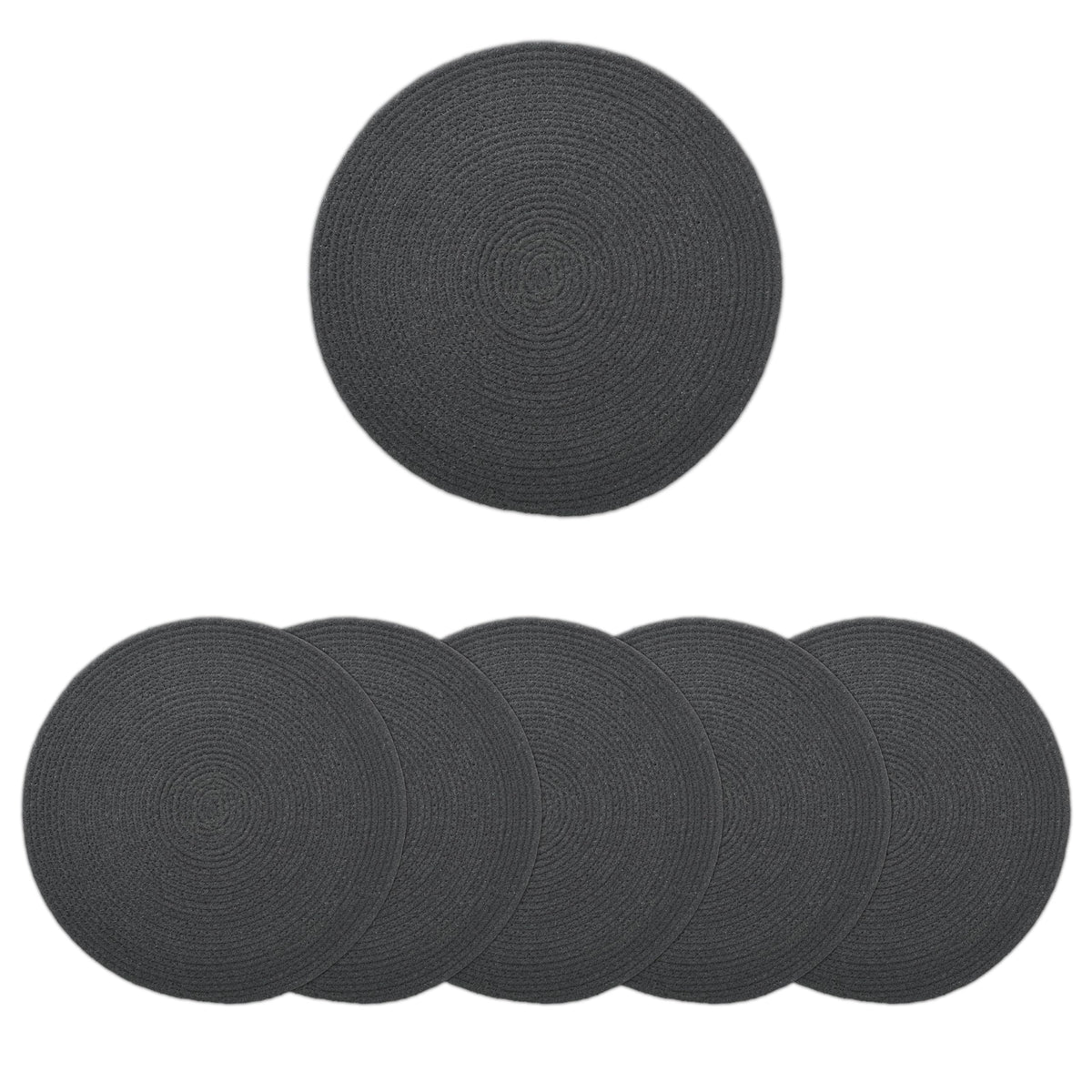 Encasa XO Round Ribbed Cotton Dining Table Mats, Heat Resistant Dark Grey Kafalo