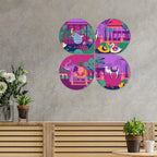 Artvibes Rajasthan Animal Wooden Art Decoration Item for Home | Living Room | Office | Cafe | Painting Wall Decor | Aesthetic Wooden Decor | Door Hanging Art Items | Ideal Gifts (WH_8432N), Set of 4