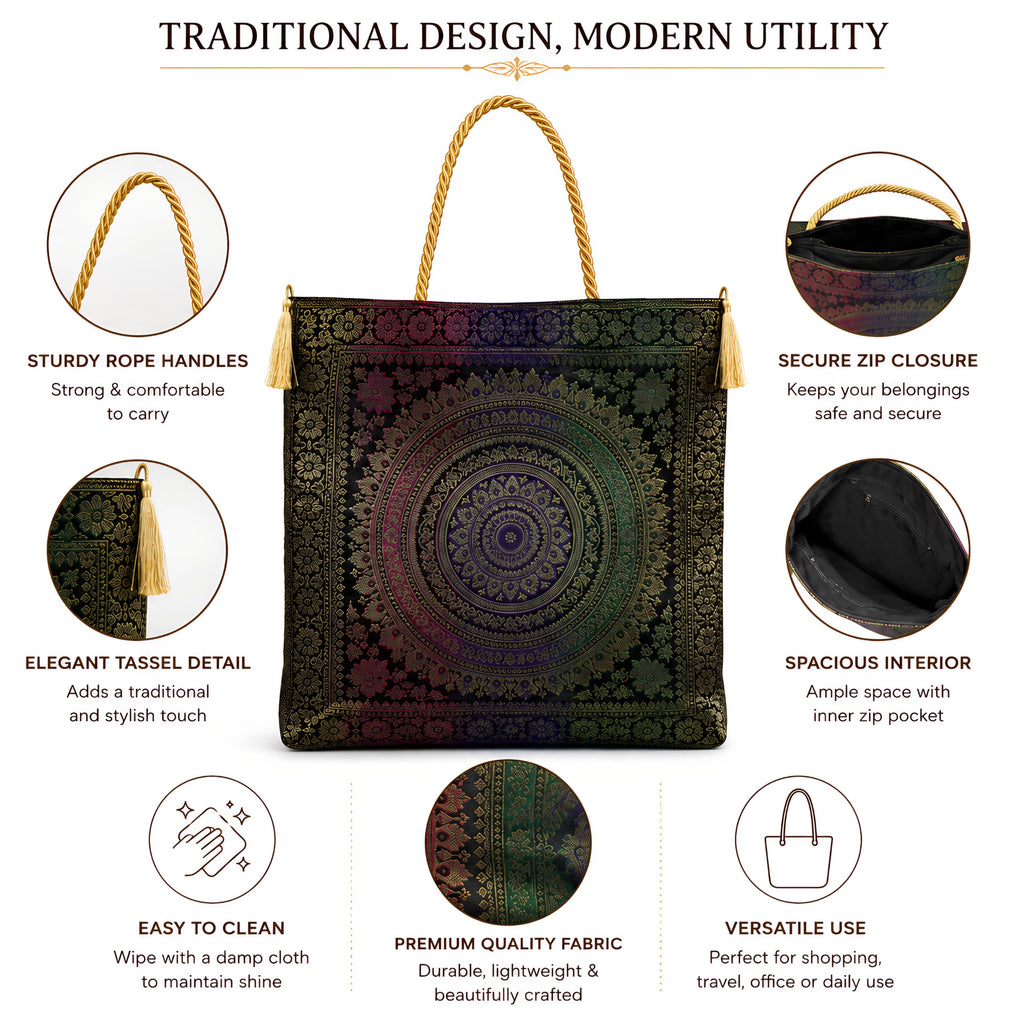 Manekash Ladies Handbag for Women | Brocade Silk Banarasi Bag