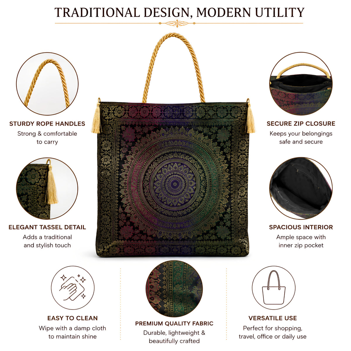 Manekash Ladies Handbag for Women | Brocade Silk Banarasi Bag