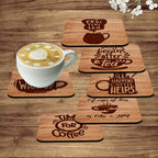 Artvibes Printed MDF Wooden Coasters for Home and Kitchen | Dining Table Decor | Square Coasters | Kitchen Decorative Items | Table Decoration | Home Decor (Set of 6 | 4x4 Inch)(Coffee Quote) TC_2015
