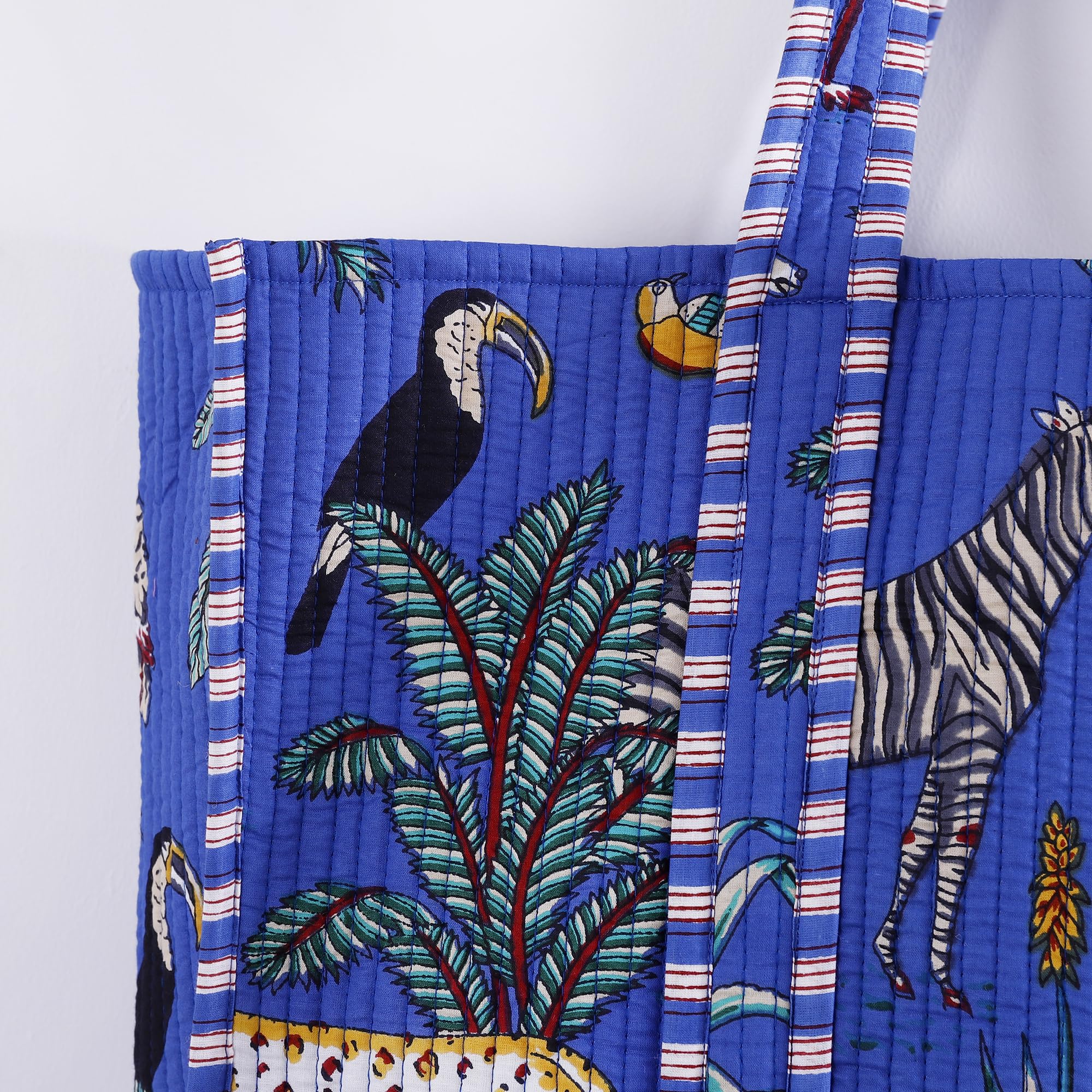 Ravaiyaa - Attitude is everything Women & Man Beautiful Printed Cotton Grocery Shopping Bag | Shoulder Bag | Cotton Tote Bag | Travel Tote Bags 18x5.5x16 Inch (Blue Florest)
