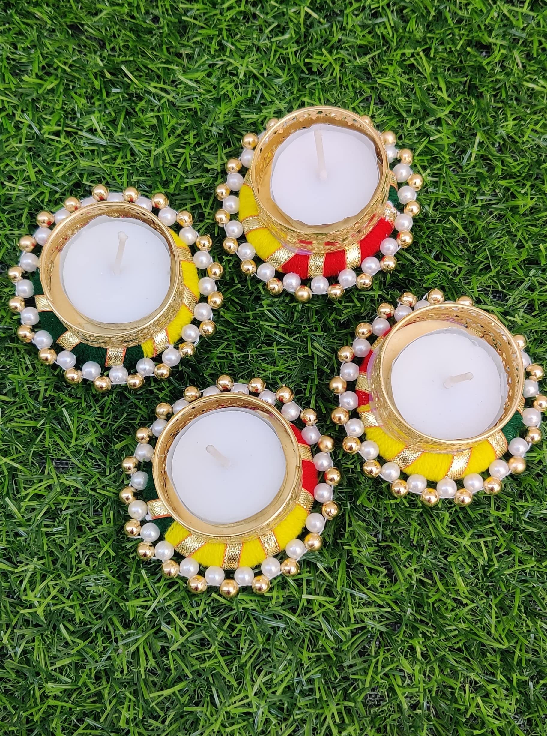 Prapti Handicrafts Handcrafted TeaLight Candle Holders Pack of 12 Units for Diwali Decoration/Diya with Candles, Metal