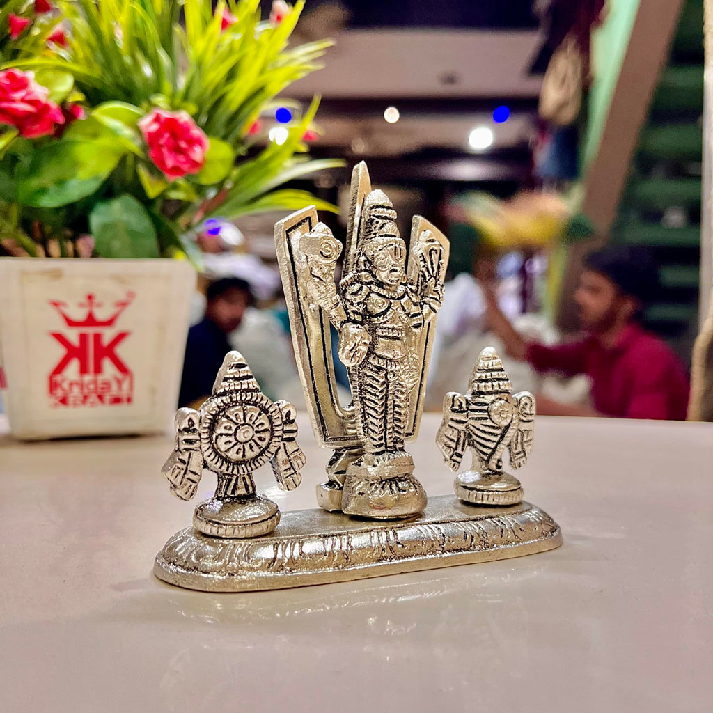 KridayKraft Lord Tirupati Balaji Venkateswara Swami with Shank chakar Tilak Namah Gold Plating Antique Decorative for Car Dashboard Home & Office Table Showpiece Figurines
