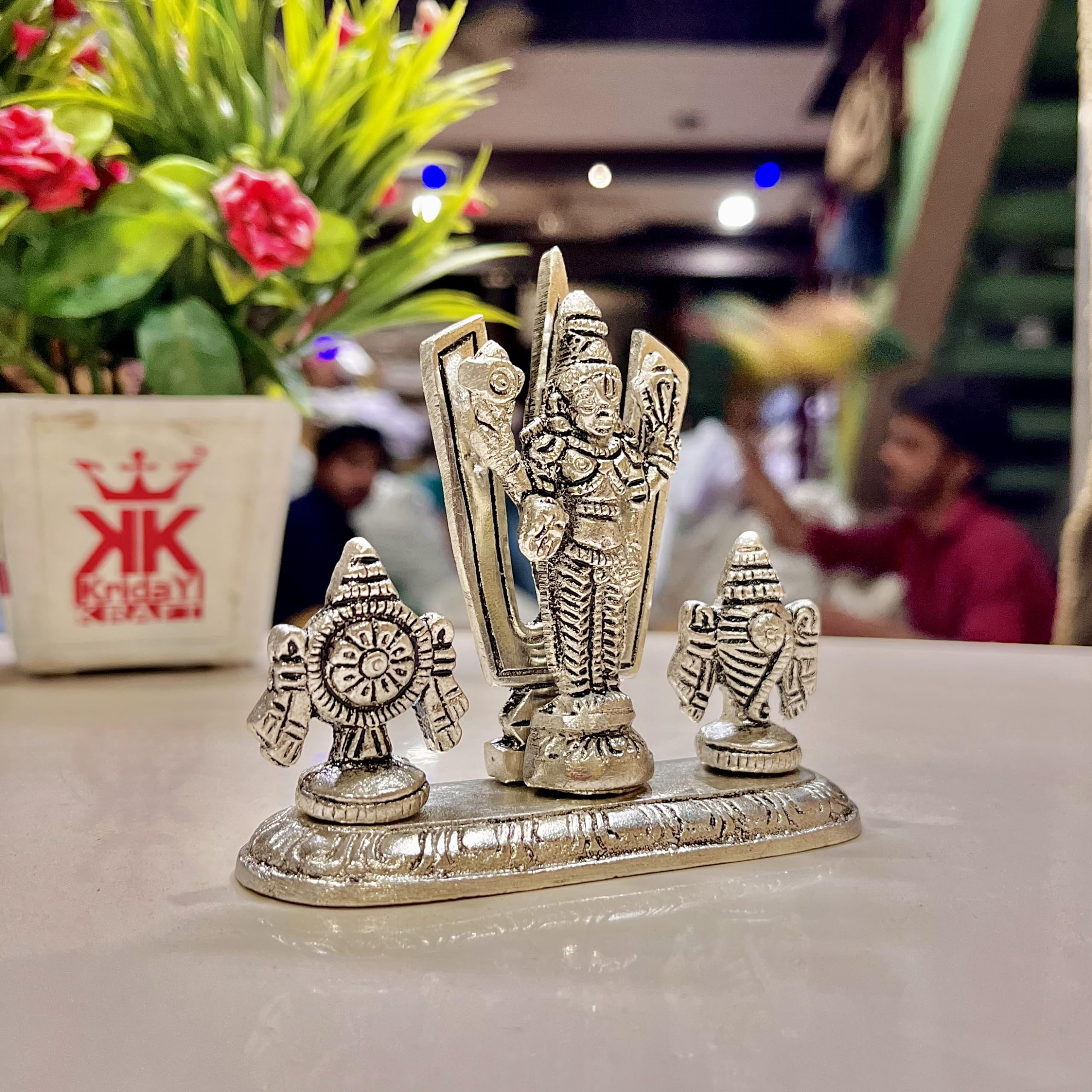 KridayKraft Lord Tirupati Balaji Venkateswara Swami with Shank chakar Tilak Namah Gold Plating Antique Decorative for Car Dashboard Home & Office Table Showpiece Figurines