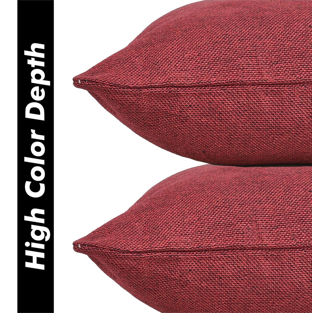 Yellow Weaves Jute Texture 250 TC Cushion Covers, 12 X 12 Inches, Maroon, Set Of 2