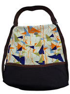 Fabjute Stylish Canvas Zipped Convertible 2in1 Shoulder Tote Handbag and Backpack with cotton lining, useful as a Travel, Shopping, Gym, Tuition Bag (BrownHorizontalPattern)