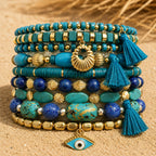 BOHENOOR Bohemian Multicolour Beads Bracelet Set for Women and Girls – Handmade Stackable Stretchable Boho Charm Bracelets for Stylish Looks (Aqua)