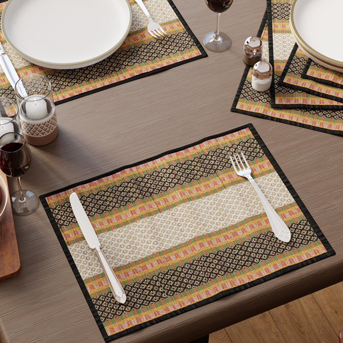 Encasa XO Handcrafted River Grass Table Placemats 4 Seater Black Kafalo