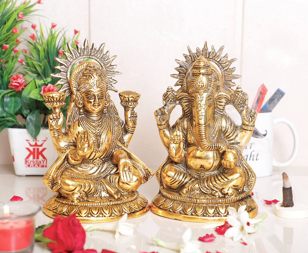 KridayKraft Metal Laxmi Ganesh Statue/Murti for Pooja Room & Home Office Décor,Laxmi Ganesha Idol for Diwali Gift,Religious Idol Showpiece Figurines Decorative & Diwali Poojan...