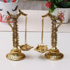 Kridaykraft Parrot Design Metal Hanging with Chain Diya Pair of Parrot Design Bird Diya Deepak Oil Lamp Metal Gold Finish