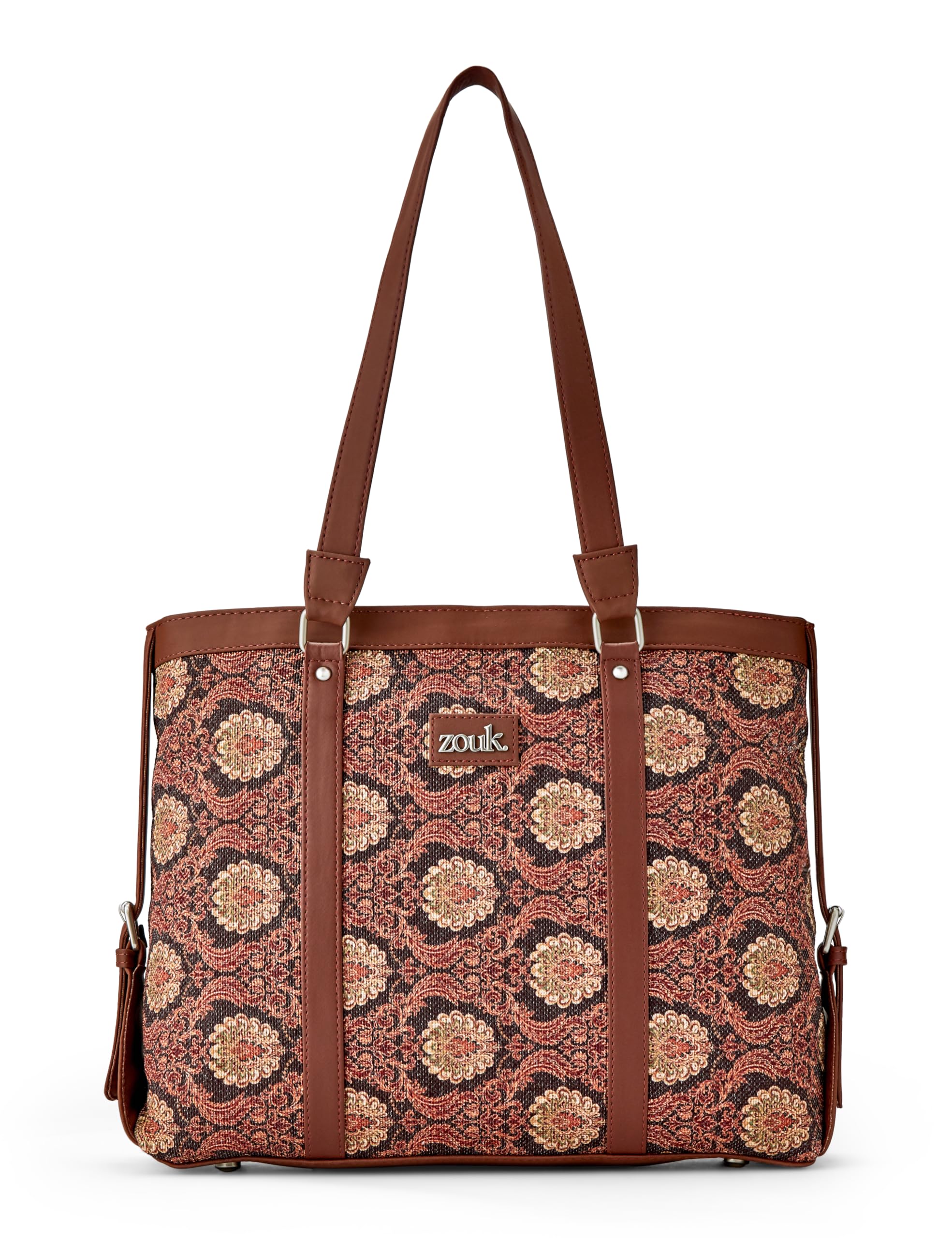 ZOUK Office Bag | Stylish Bags for Office Use | Laptop Bag 15.6 inch | Stylish Tote for Office Use | Purse for Women | Vegan Leather Handbag | Daily & Travel Use | Jodhpur Damask