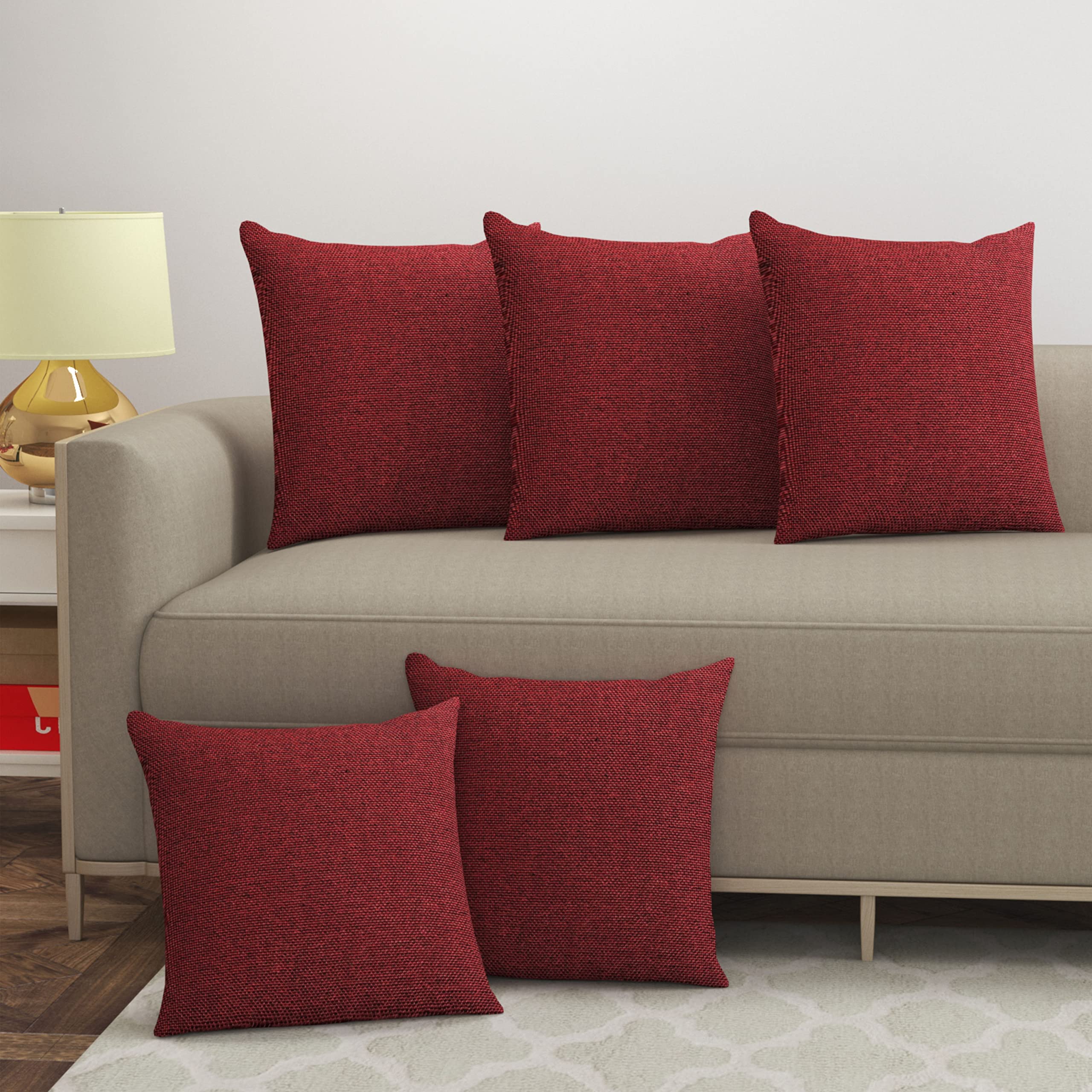 Yellow Weaves Jute Texture Cushion Covers, 24 X 24 Inches, Maroon, Set of 5-250 TC