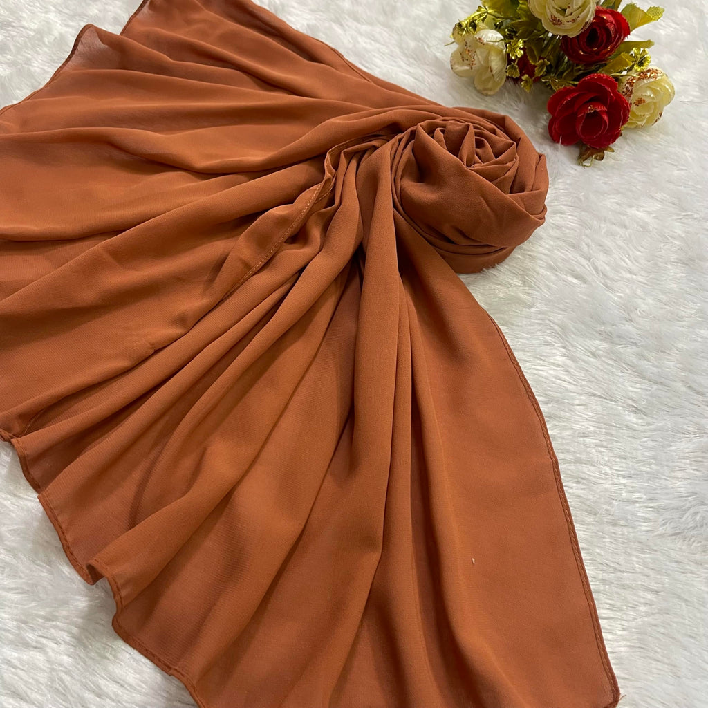 QALB LUXURIA RUST ORANGE PREMIUM GEORGETTE STOLE