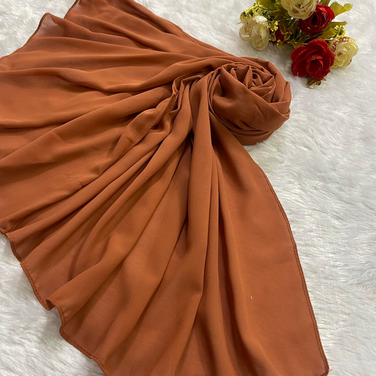 QALB LUXURIA RUST ORANGE PREMIUM GEORGETTE STOLE